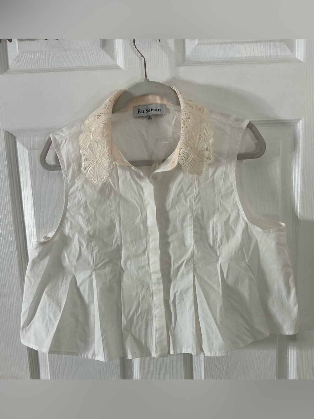 Anthropology En Saison Pleated Crochet Collar Top NWOT Large - Picture 6 of 15